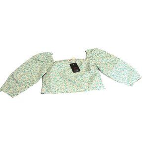 Levi's® Yvie Cropped Top Puff 3/4 Sleeve Electric Green Floral Womens Size M NEW